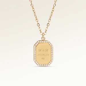 Oktagon Halsband med Zirkonkant – Gravyr (Guld)
