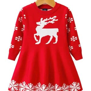Röd ren och snöflingor Julklänning