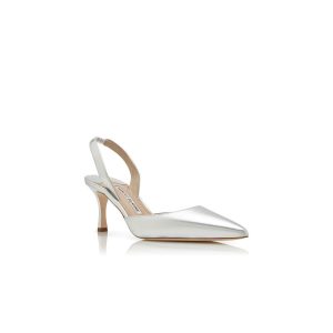 Carolyne 70 Slingback-pumps i silverfärgat nappaläder