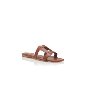 GRELLANUFLAT Bruna platta sandaler i nappaläder
