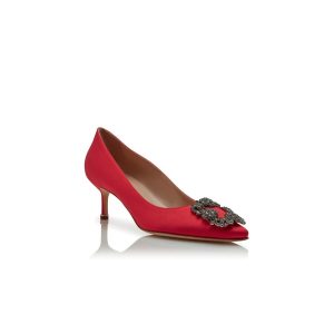 Hangisi 50 Röda satin pumps med spännen