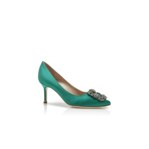 Hangisi 70 Gröna satin pumps med smyckesknäppe