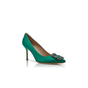 Hangisi 90 Gröna pumps i satin med smyckespänne