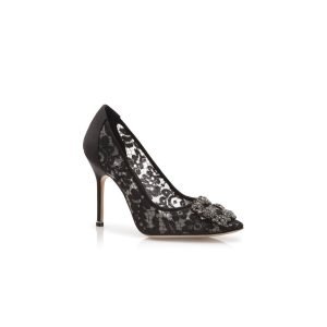 Hangisi LACE Svarta pumps i spets med smyckesknäppe