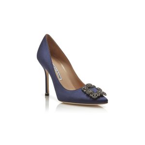 Hangisi Marinblå satin pumps med smyckespänne