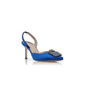HANGISLI Blå satinpumps med smyckespänne och slingback