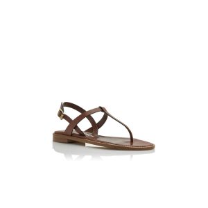 HATA Mellanbruna platta sandaler i kalvskinn