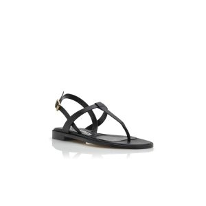 HATA Svarta platta sandaler i kalvskinn