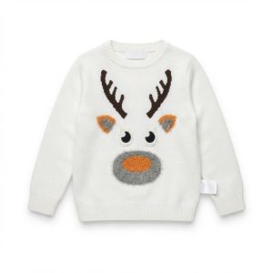 Julpullover för barn vit med ren 3D