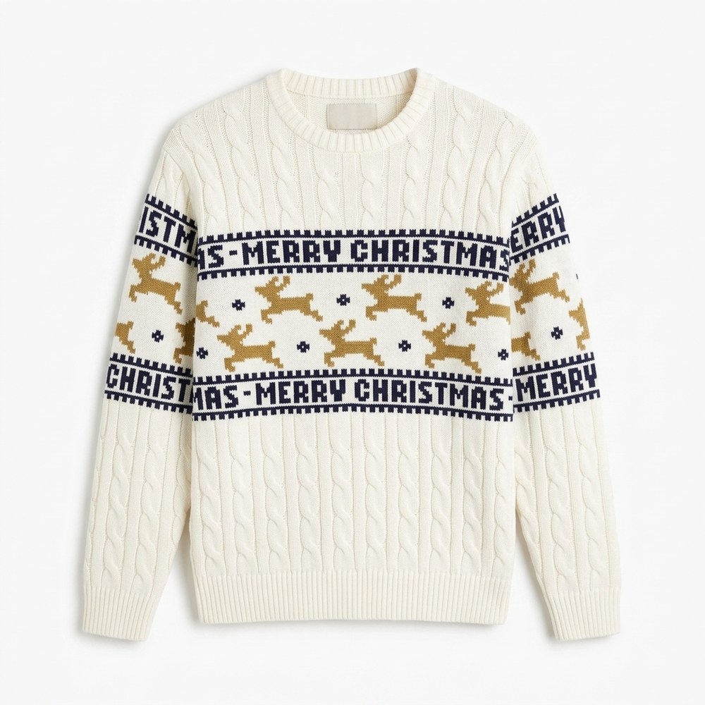Elegant vit julsweatshirt för män med rendjur ekologisk bomull