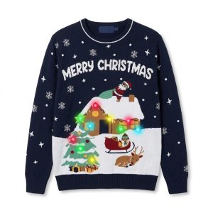 Julpullover för par lysande LED blå merry christmas