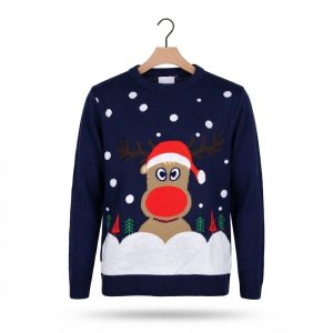 Julsweater marinblå med tomtens ren