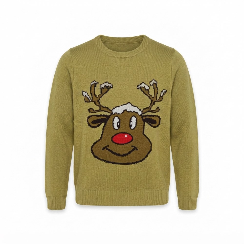Beige julepullover för barn med leende ren - Bild 2