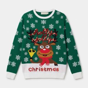 Grön julpullover för par Holly Jolly paljetter
