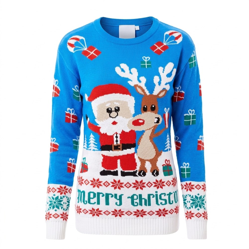 Jultröja för par himmelblå med Rudolph rendjuret och Tomte - Bild 2
