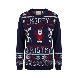 Jultröja för familjen med renkalvar och Julemanden Merry Christmas