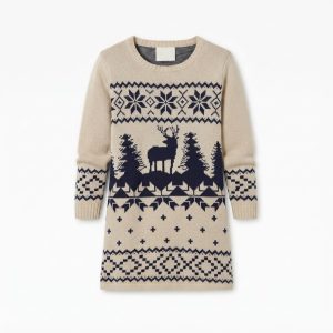 Klassisk beige och marinblå julklänning