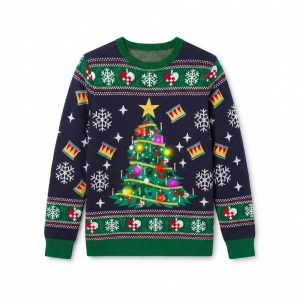 Blå LED-julpullover för par med julgransdesign