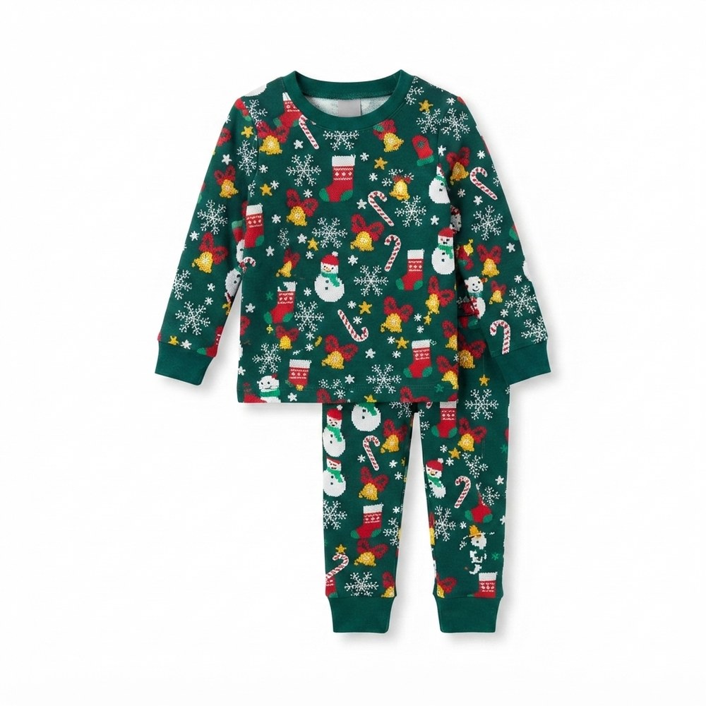 Familj pyjamas jul grön med julmotiv - Bild 2