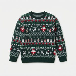 Jultröja för familj grön glad jul ekologisk bomull