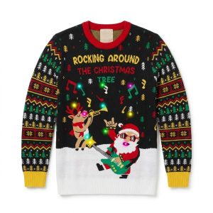 Jul-tröja för par med lysande LED tomte rocker
