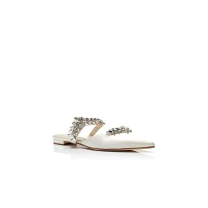 LURUMFLAT Ljusbeige satinmules med kristallprydnader