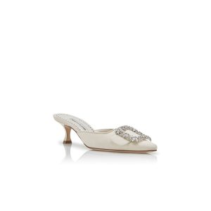 MAYSALE BRIDAL Mules i krämfärgad crepe de chine med spännen