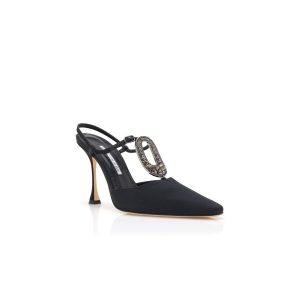 TRUTA Svarta pumps i grosgrain med T-rem och smyckesdetaljer