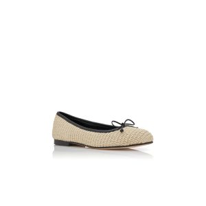 VERALLI Ljusbeige och svarta raffia-ballerinaskor